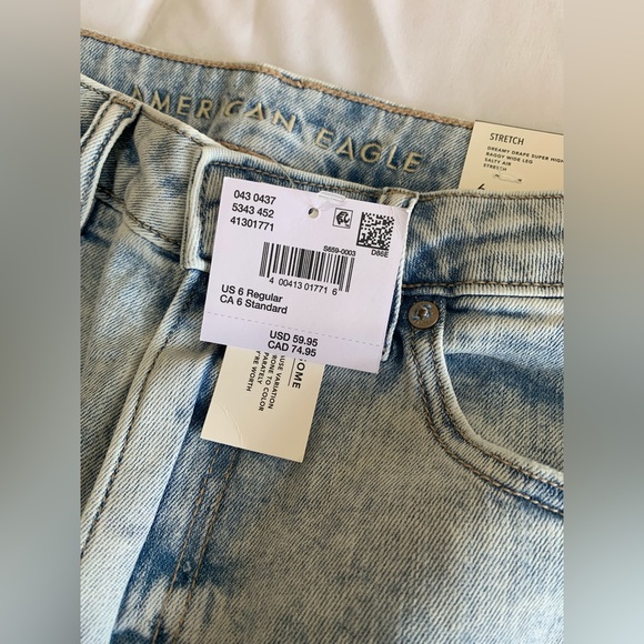 American Eagle Sz 6 Regular DREAMY DRAPE BAGGY WIDE LEG Jeans New with tags - Picture 2 of 8